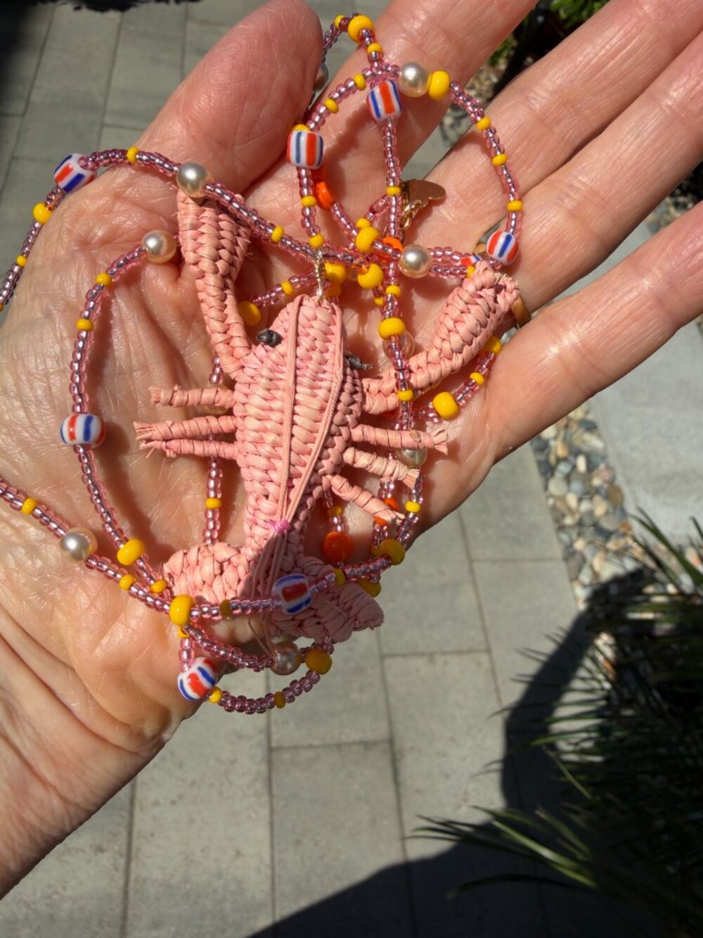 Adorable woven lobster pendant on colorful beaded necklace, 36" - Picture 4 of 7